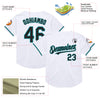 Custom White Black-Teal Mesh Authentic Throwback Baseball Jersey