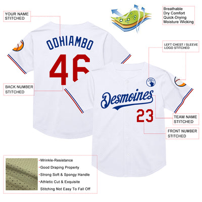 Custom White Red-Royal Mesh Authentic Throwback Baseball Jersey