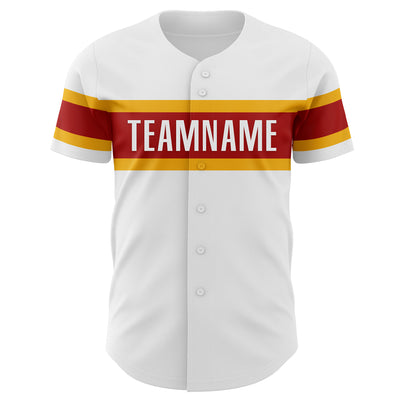 Custom White Gold-Red Authentic Baseball Jersey