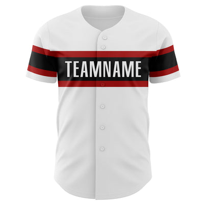 Custom White Black-Red Authentic Baseball Jersey