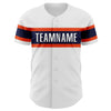 Custom White Navy-Orange Authentic Baseball Jersey