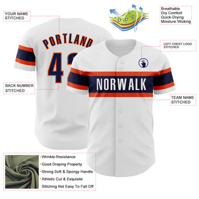 Custom White Navy-Orange Authentic Baseball Jersey