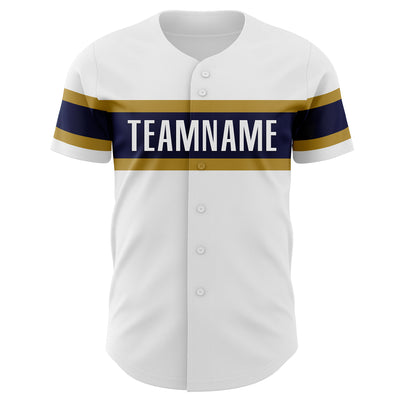 Custom White Navy-Old Gold Authentic Baseball Jersey