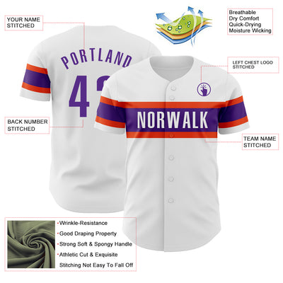 Custom White Purple-Orange Authentic Baseball Jersey