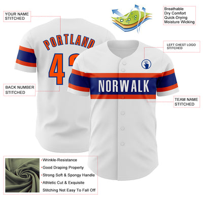 Custom White Orange-Royal Authentic Baseball Jersey