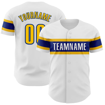 Custom White Yellow-Royal Authentic Baseball Jersey