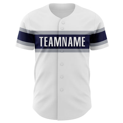 Custom White Navy-Gray Authentic Baseball Jersey