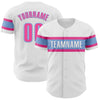 Custom White Pink-Light Blue Authentic Baseball Jersey