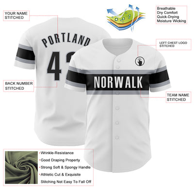 Custom White Black-Gray Authentic Baseball Jersey