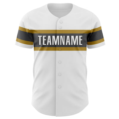 Custom White Steel Gray-Old Gold Authentic Baseball Jersey