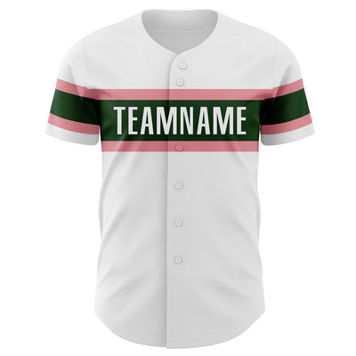 Custom White Green-Medium Pink Authentic Baseball Jersey