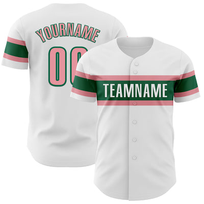 Custom White Medium Pink-Kelly Green Authentic Baseball Jersey