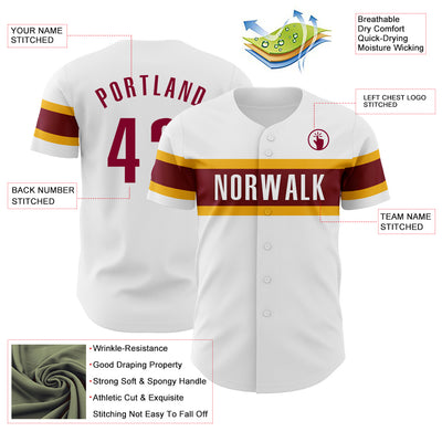 Custom White Maroon-Gold Authentic Baseball Jersey