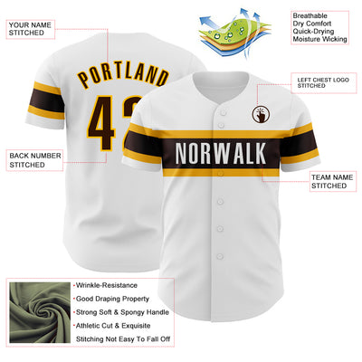 Custom White Brown-Gold Authentic Baseball Jersey