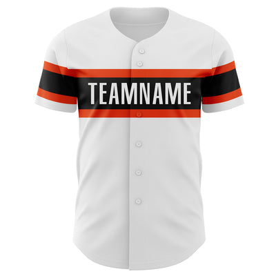 Custom White Black-Orange Authentic Baseball Jersey