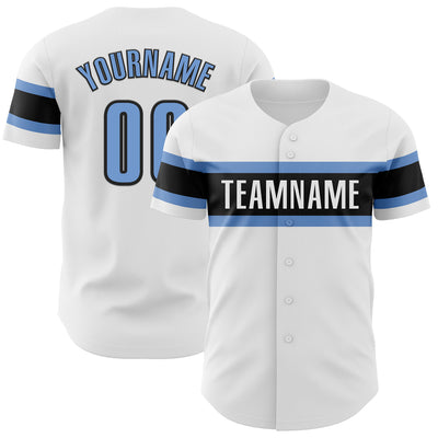 Custom White Powder Blue-Black Authentic Baseball Jersey