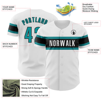 Custom White Teal-Black Authentic Baseball Jersey