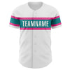 Custom White Pink-Teal Authentic Baseball Jersey