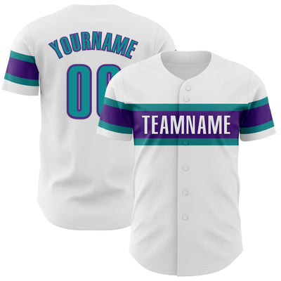 Custom White Teal-Purple Authentic Baseball Jersey