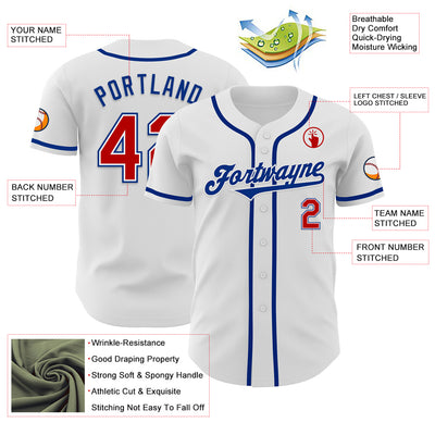 Custom White Red-Royal Authentic Baseball Jersey