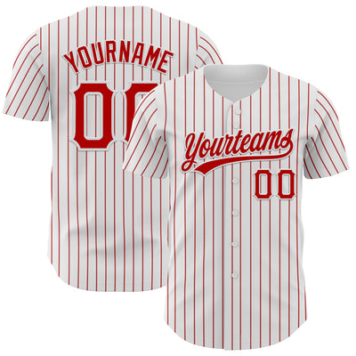 Custom White Red Pinstripe Red Authentic Baseball Jersey