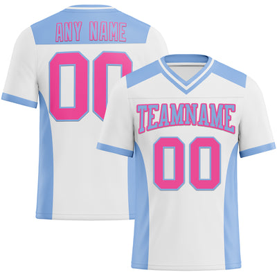 Custom White Pink-Light Blue Mesh Authentic Football Jersey