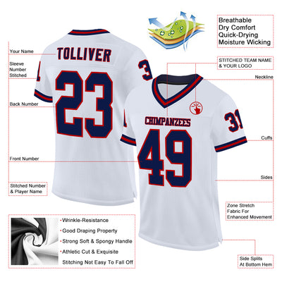 Custom White Navy-Red Mesh Authentic Throwback Football Jersey