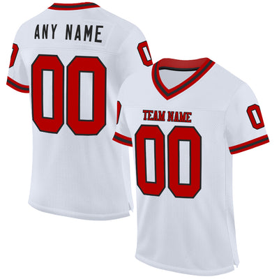 Custom White Red-Black Mesh Authentic Throwback Football Jersey