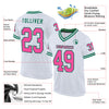 Custom White Pink-Kelly Green Mesh Authentic Throwback Football Jersey