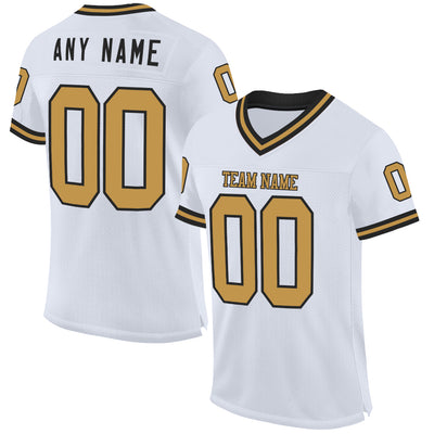 Custom White Old Gold-Black Mesh Authentic Throwback Football Jersey