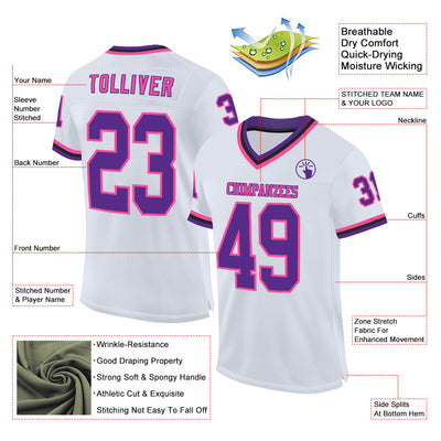 Custom White Purple Pink-Black Mesh Authentic Throwback Football Jersey