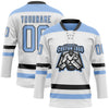 Custom White Light Blue-Black Hockey Lace Neck Jersey