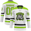 Custom White Neon Green-Black Hockey Lace Neck Jersey