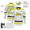 Custom White Neon Yellow-Black Hockey Lace Neck Jersey