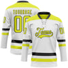 Custom White Neon Yellow-Black Hockey Lace Neck Jersey