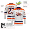 Custom White Navy-Orange Hockey Lace Neck Jersey