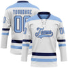 Custom White Light Blue-Navy Hockey Lace Neck Jersey