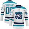 Custom White Teal-Navy Hockey Lace Neck Jersey