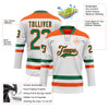 Custom White Kelly Green-Orange Hockey Lace Neck Jersey