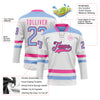 Custom White Light Blue Black-Pink Hockey Lace Neck Jersey