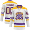 Custom White Purple-Gold Hockey Lace Neck Jersey