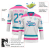 Custom White Teal-Pink Hockey Lace Neck Jersey