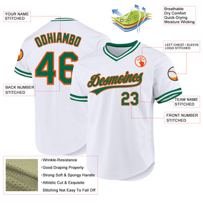 Custom White Kelly Green-Orange Authentic Throwback Baseball Jersey