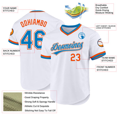 Custom White Blue-Orange Authentic Throwback Baseball Jersey