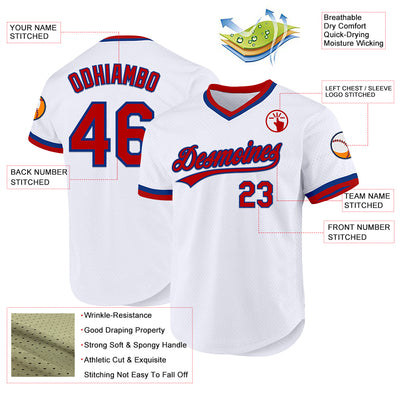 Custom White Red-Royal Authentic Throwback Baseball Jersey