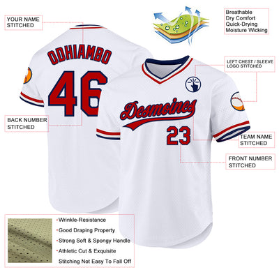 Custom White Red-Navy Authentic Throwback Baseball Jersey