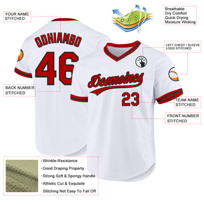 Custom White Red-Black Authentic Throwback Baseball Jersey