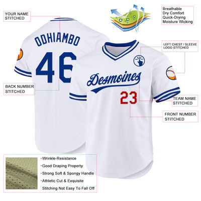 Custom White Royal-Red Authentic Throwback Baseball Jersey