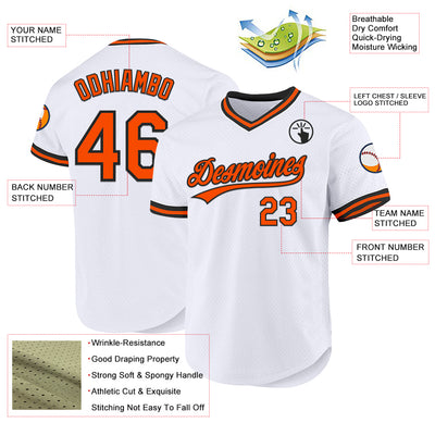 Custom White Orange-Black Authentic Throwback Baseball Jersey