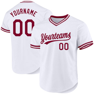 Custom White Maroon Authentic Throwback Baseball Jersey